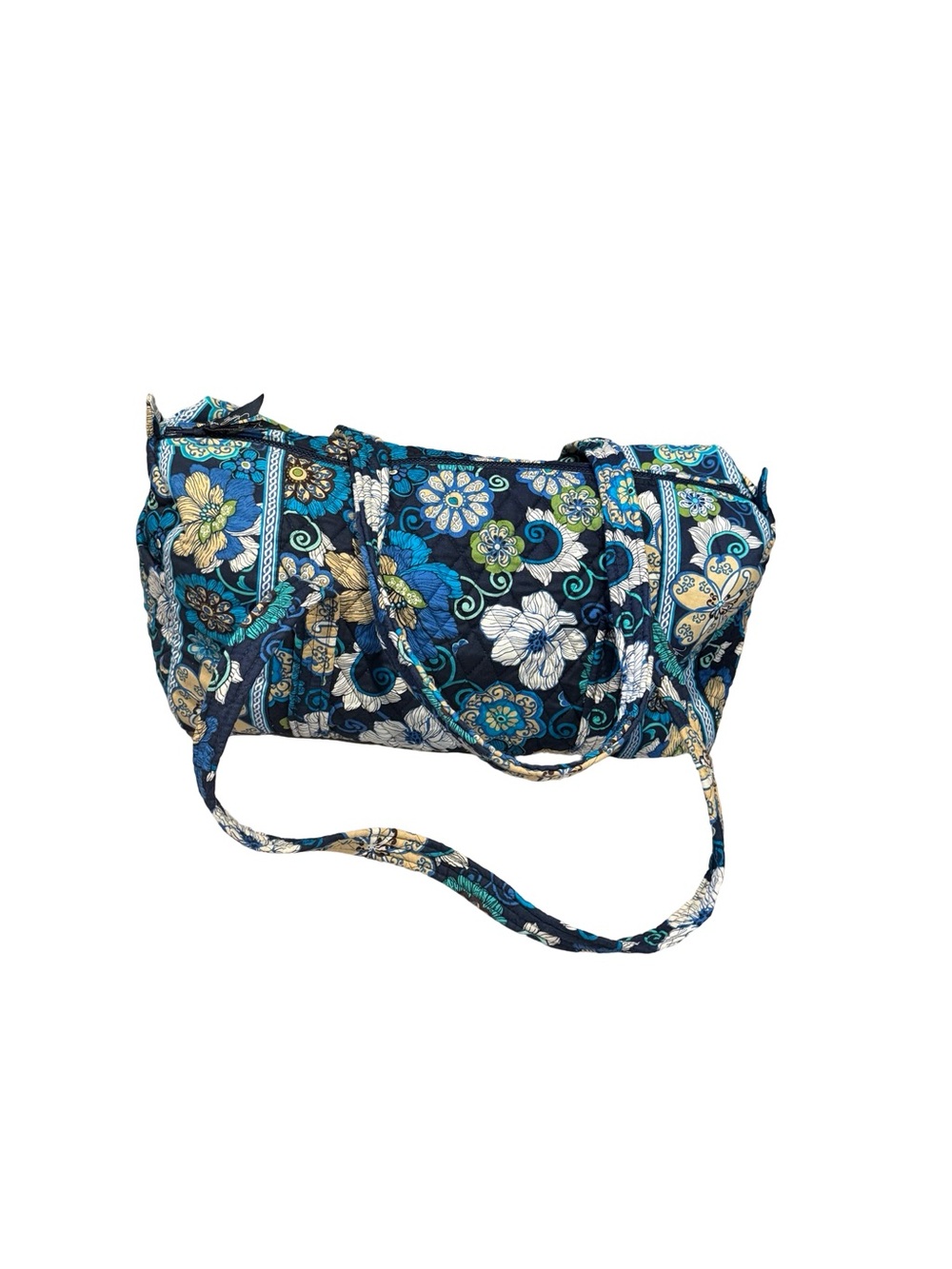 Vintage Vera Bradley Navy Floral Quilted Tote with Teal & Cream Accents